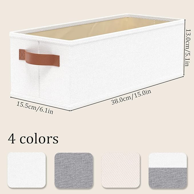 OUTBROS Wardrobe Storage Boxes, Fabric Foldable Bins, Cube Baskets With Handles, Collapsible Organiser For Bedrooms, Living Rooms, Shelves, White, 15 x 6.1 x 5.1 inch, 3-Pack