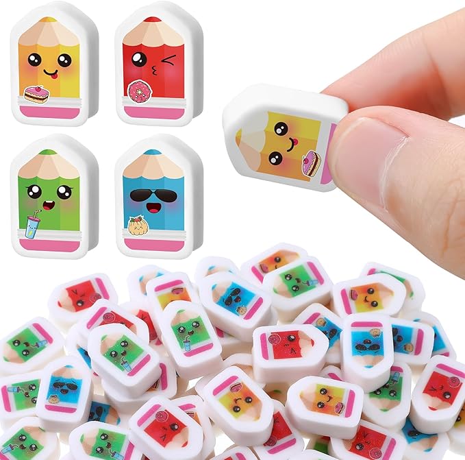 PerKoop 60 Pcs Mini Erasers for Kids Cute Pencil Erasers Bulk Welcome Back to School Gifts for Students Classroom Rewards Prizes Party Favors
