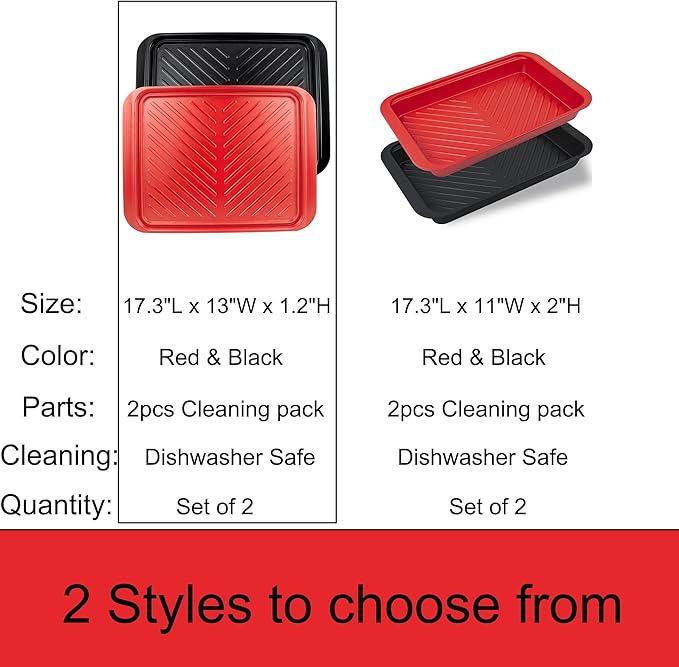 Large Grilling Prep and Serve Trays, 17.3" x 13" BBQ Platters for Raw and Cooked Food, Melamine Serving Trays for Food, Set of 2, Black and Red