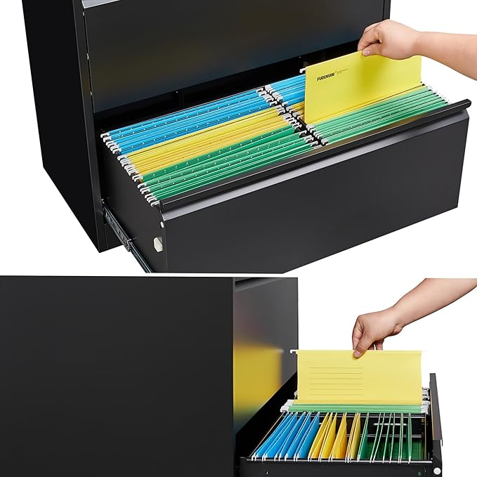 SISESOL Black Lateral File Cabinet with Lock,51" Locking Filing Cabinet with Doors and Shelves,Metal Storage Cabinets with Drawer for Home,Office,Garage,School,Fit A4/Letter/Legal File (1 Drawer)