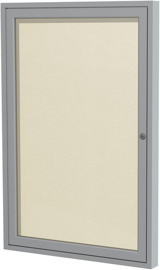 Ghent 36"x36" 1-Door Outdoor Enclosed Vinyl Bulletin Board, Shatter Resistant, with Lock, Satin Aluminum Frame - Ivory (PA13636VX-185), Made in the USA
