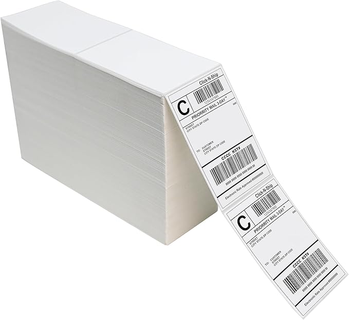 L LIKED 4000 Fanfold 4 x 6 Direct Thermal Shipping Labels, with Perforated Line, Compatible with Zebra & Rollo Printer, White, Commercial Grade