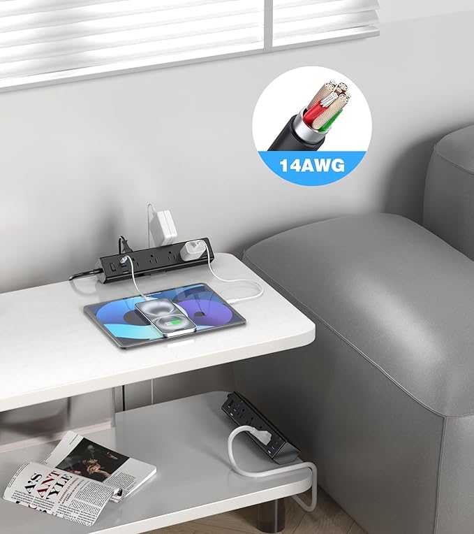 Desk Clamp Power Strip, 40W Total Fast Charging Station, Desk Edge Mount Power Strip, 8 USB Ports(4 USB C) & 8 AC Outlets, Fit 1.9" Tabletop Edge(6Ft 14AWG Cable)