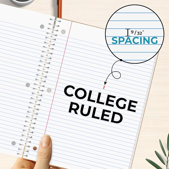 5 Subject Notebook College Ruled, 6 Value Pack, 300 Pages (150 Sheets), 8 x 10-1/2", 5 Subject College Ruled Spiral Notebooks for School & Office, Thick Paper Fights Ink Bleed, 3 Hole Punched