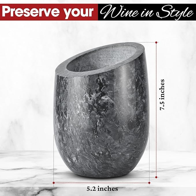 Flexzion Marble Wine Chiller Bucket – Black Wine Cooler & Champagne Bucket for Bar Cart Decor, Kitchen & Parties – Gifts for Men, Women & Enthusiasts – Fits 750ml Bottles