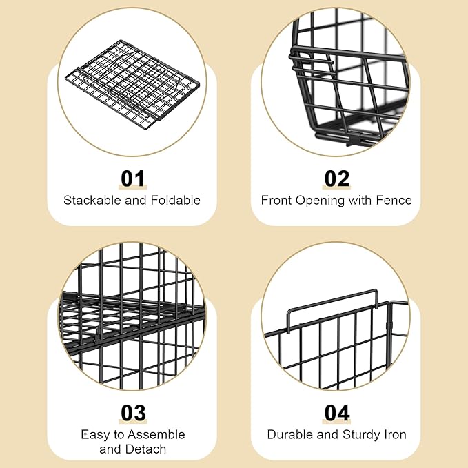 4-Tier Stackable Closet Organizers and Storage Shelves, Foldable Closet Shelf Organizer System, Space-Saving Clothes Storage Drawer Organizer Basket Bins, Black