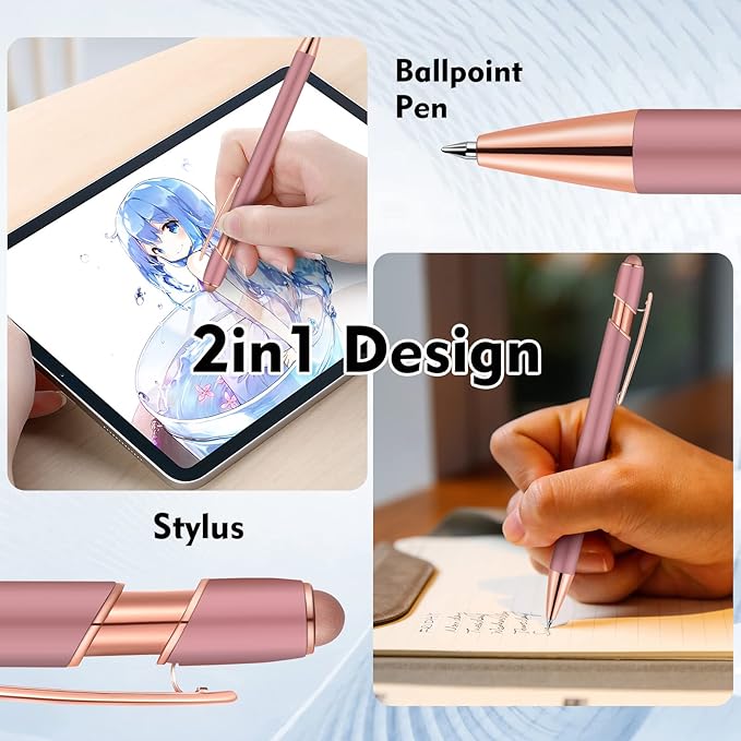 12 PCS 2 in 1 Stylus Ballpoint Pen with Stylus Tip, 1.0 mm Black Ink Metal Pen Stylus Pen for Touch Screens (Rose Gold & Gold)