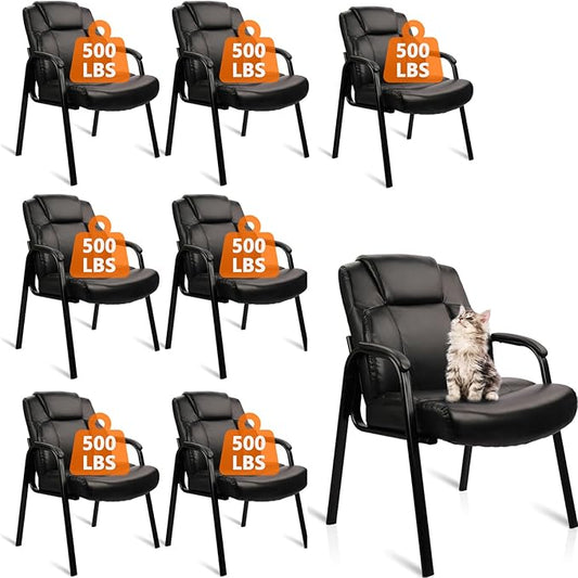 CLATINA Big & Tall 500 lb. Guest Chair, Leather Reception Chairs with Padded Arm Rest for Waiting Room Office Home and Meeting Conference-Black, 8 Pack