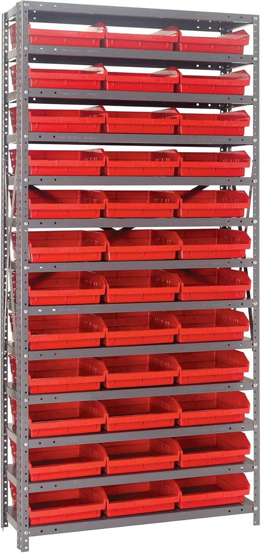 Quantum Storage Systems 1875-110RD Steel Shelving Unit with 4" Shelf Bins, 18" D x 36" W x 75" H, Red