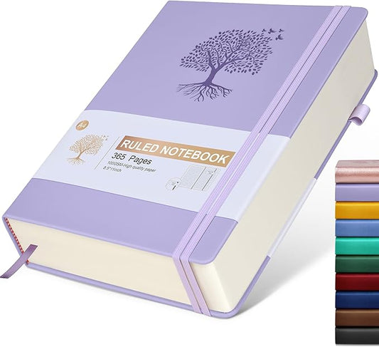 Lined Journal, 365 Pages A4 Large Hardcover Leather Notebook for Women Men, Daily Writing for Work, Note Taking, 100Gsm Paper (8.5" x 11" Purple)