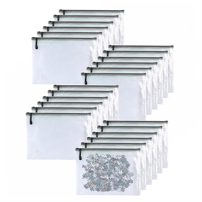 Oaimyy-24PCS-3 x 5" inchs-Mesh Zipper Pouch, Plastic Zip File Folders Puzzle Bags for Organizing,Office Supplies,Travel,Home Storage-Black