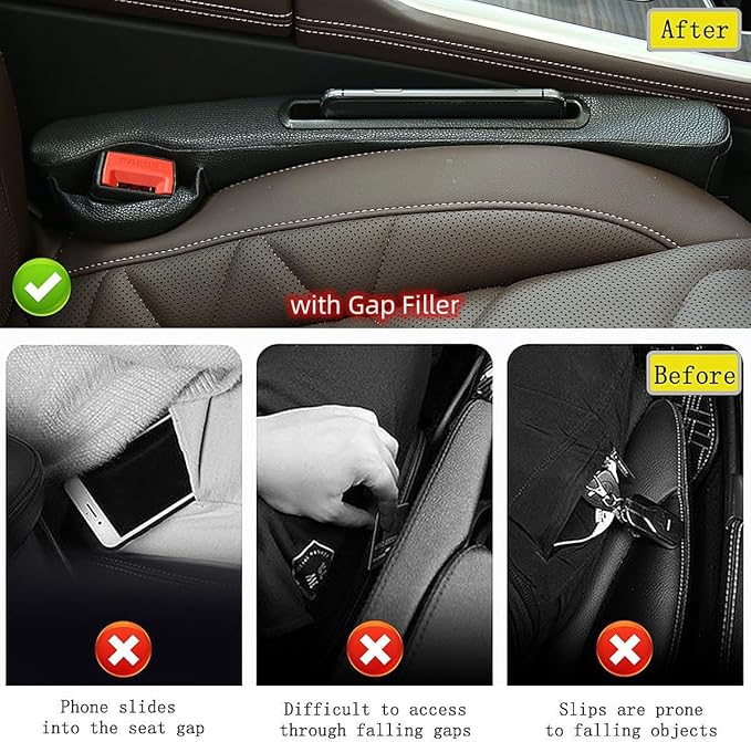 DEEYOTA 2 Pack Car Seat Gap Filler Organizer for Driver Side and Passenger Side Auto Center Console Side Filler Filler for Car Front Seat (Black 2 pcs)