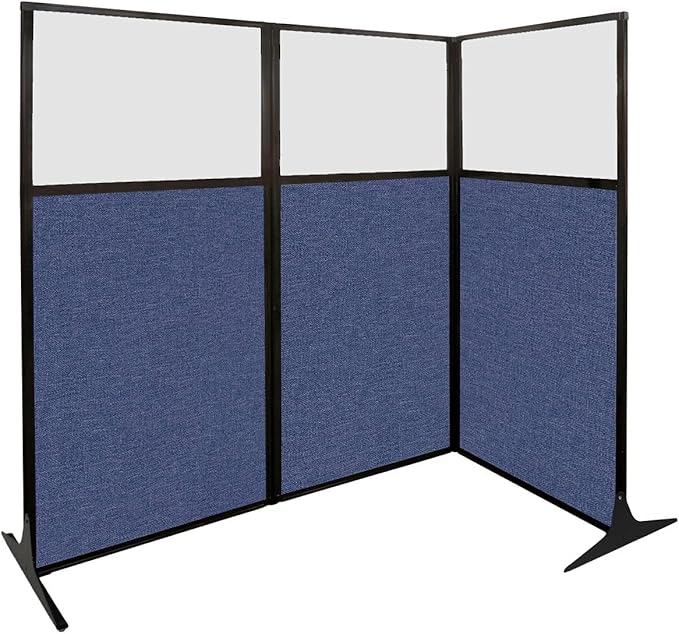 Versare Workstation Partition | Portable Wall Divider | Modern Office Cubicle | Free Standing Privacy Screen | Flexible Work Space | 99" x 70" W/Window, Ocean Fabric Panels