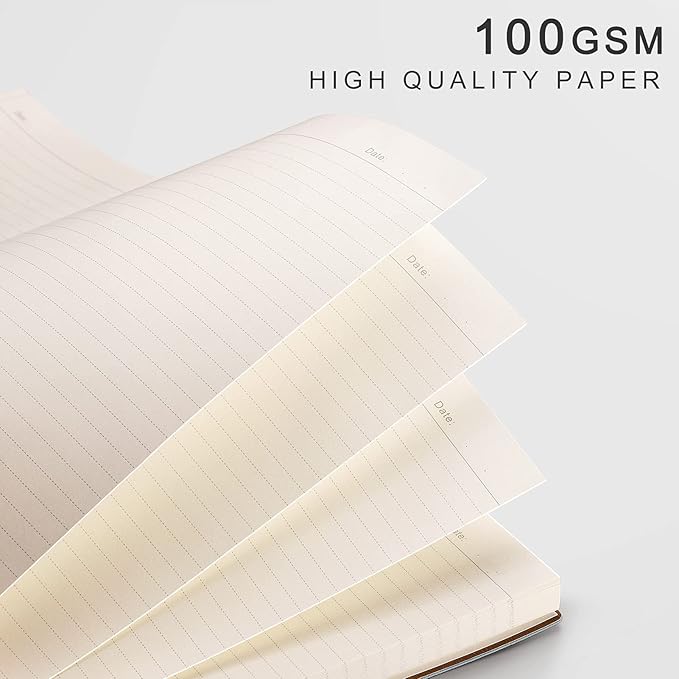 EMSHOI Notebook College Ruled - B5 Large Thick Notebook Leather Journal with Free Sticky Notes, 204 Numbered Pages,100gsm Thick Lined Paper, Softcover, 7.5"x10"-GrayBlue