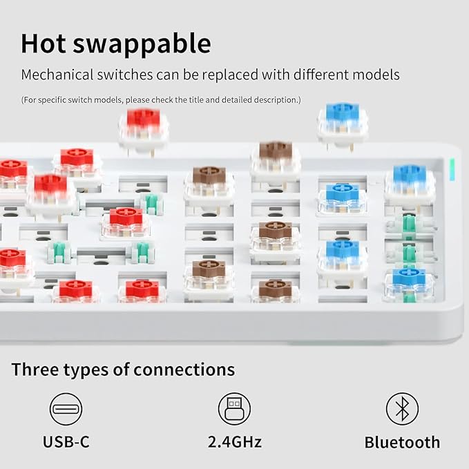 nuphy Air96 V2 Wireless Mechanical Keyboard,100 Keys RGB Backlit Keyboard,Supports Bluetooth 5.1,2.4G and Wired Connection,for PC/Laptop/Windows/Mac -White Gateron Cowberry Switch