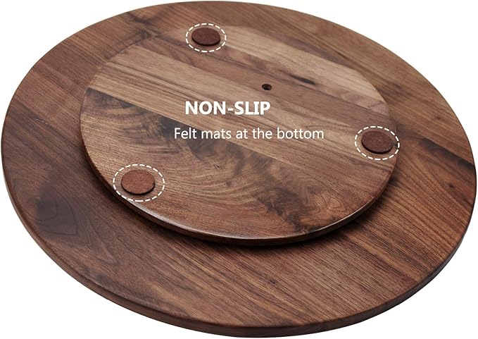 18 Inches Black Walnut Wood Lazy Susan, Solid Wooden Round Kitchen Turntable Rotating Tray