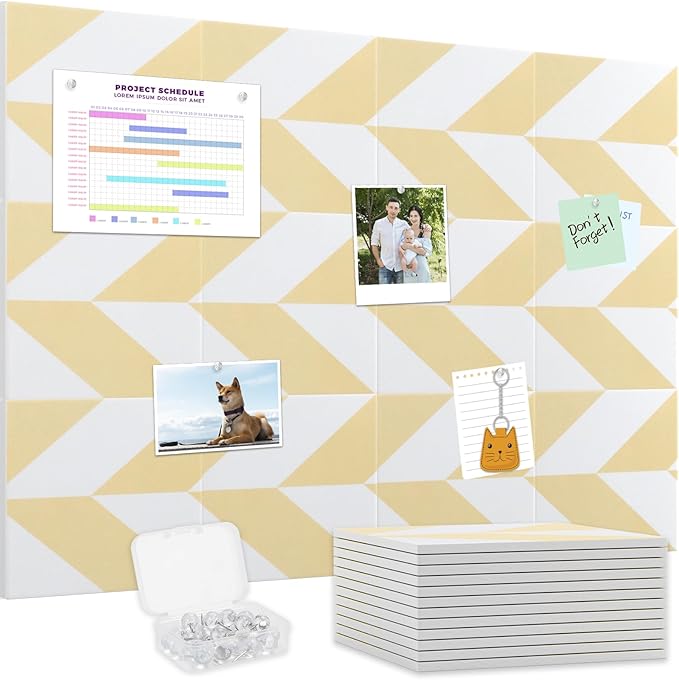 Smarpau Felt Cork Board 48"x36", 12 Pack Large Bulletin Board with 50 Removable Adhesive Tabs 35 Pushpins, Pin Board Tack Board, Cork Bulletin Boards for Home Office Decor