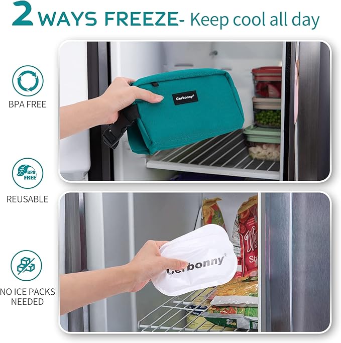 Cerbonny Small Cooler Bag Freezable Lunch Bag for Work School Travel,Leak-proof Small Lunch Bag For Adults,Freezable Snack Bag Fit For Yogurt (Blue)