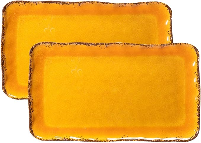 LEHAHA Melamine Farmhouse Rectangular Serving Platter Sets, 17.5" x 10" Large Serving Tray Sets,100% Melamine, Dishwasher Safe, BPA Free, Lightweight and Unbreakable,Gold
