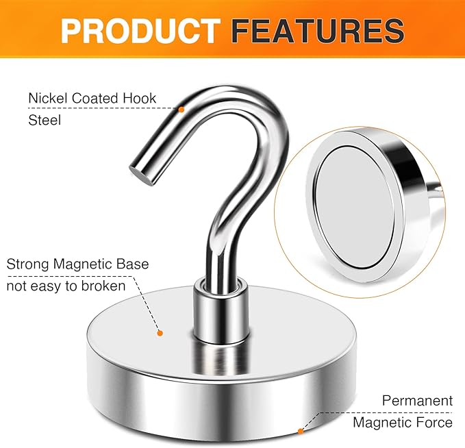 MIKEDE Strong Magnetic Hooks, 120Lbs Heavy Duty Magnetic Hooks for Cruise Cabin, Neodymium Earth Magnets with Hooks for Hanging, Super Metal Industrial Magnetic Hanger for Grill, Cruise, Storage