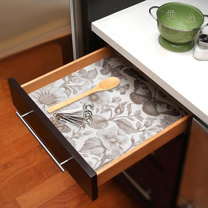 Drawer and Shelf Liner for Kitchen Cabinets,Non-Adhesive Cabinet Liner,Non Slip Waterproof Drawer Liner,Easy to Clean Strong Grip Kitchen Liner for Cupboard,Dresser,Shelves,(12In x 10FT)