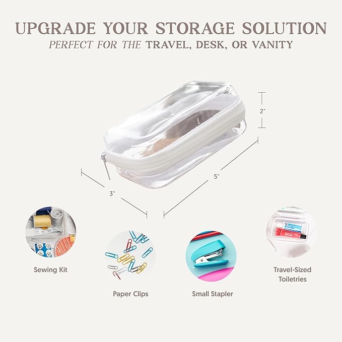 Maple & Lark Bliss Bins - Hard Sided Clear Zipper Case for Storage - Professional-Grade Plastic Clear Zipper Pencil Case, Toiletry Pouch, Travel Organizer, Cosmetic Bag, Toy Storage Bins (2 Pack, XS)