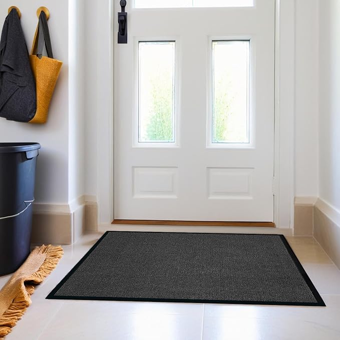 Front Door Mat, 3' x 5' Extra Large Commercial Industrial Rug Heavy Duty Outdoor Indoor Entryway Doormat Low Profile Welcome Entry Door Mat Non Slip Backing for Entrance Home Office,Black