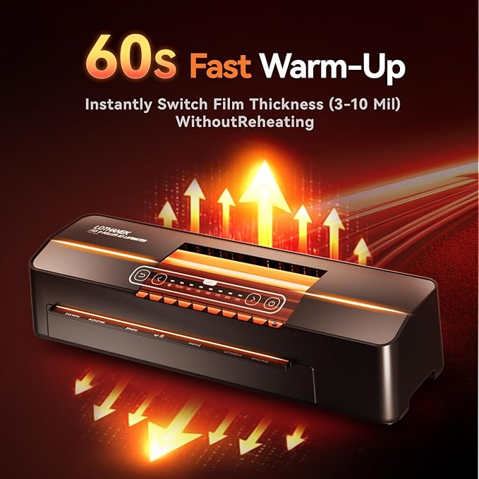 A3 6-Roller Commercial Laminator Machine, LOTHANEK 3-10 Mil 13 inch Heavy Duty Thermal Laminating Machine, 60-Second Warm-up, 40 Inches/Minute, Touch Screen for Home, School Office (Black)