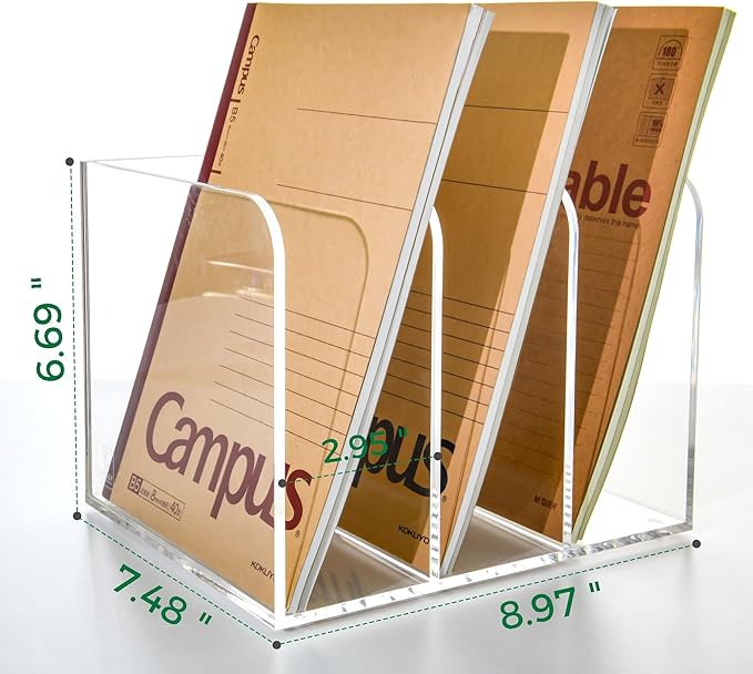 3 Vertical Compartments Clear Acrylic Magazine & File Holder – Multipurpose Desk Organizer for Documents, Tablets, Magazines, Books – Office/Home/Classroom Rack