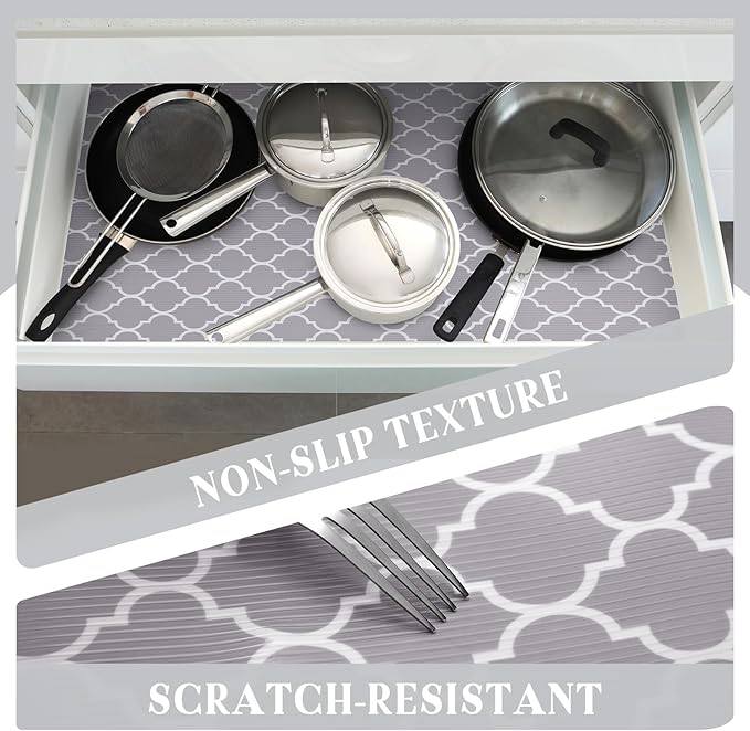 Glotoch Shelf Liner for Kitchen Cabinets Non Adhesive, 12" x20FT(240 Inch) Non Slip Drawer Liners, Waterproof Shelf Paper Closet Liners for Refrigerator Gray