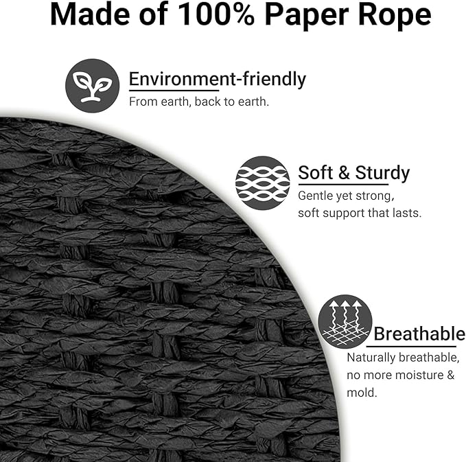 Wicker Baskets for Organizing,Pantry, Kitchen Counter with Handles, Handwoven Woven Storage Baskets for Fruit, Bread, Vegetable, Paper Storage Bins for Shelves, 3 Pack, Black