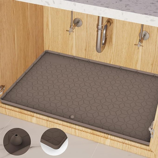 Under Sink Mat, 28"x22" Under Sink Mats for Kitchen, Silicone Waterproof Under Sink Liner, Sink Cabinet Organizer Tray with Drain Hole