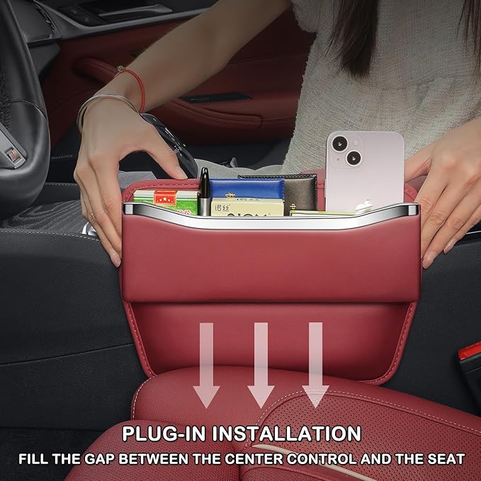 HOLDCY Car Seat Gap Filler Organizer - Leather Console Side Pocket Seat Storage - Stylish and Practical Car Accessories for Cars,SUV,Truck (Red - 1 Pack)