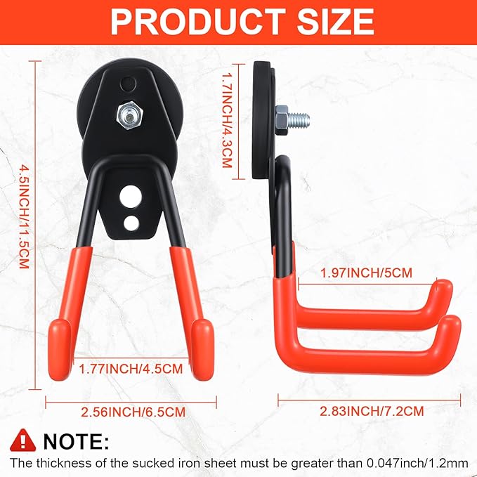 Landhoow Large Magnetic Hooks Heavy Duty Garage Magnet Hooks Strong Storage Utility Magnetic Hangers with Anti Slip Rubber Coating for Indoor and Outdoor Hanging(Orange,6 Pcs)