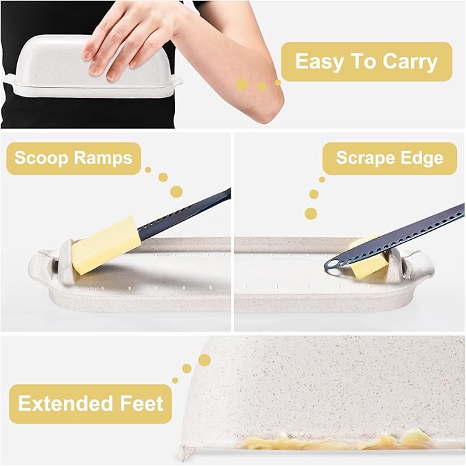 AONCO Butter Dish, Beige Wheat Straw Butter Container Holds with Lid for Countertop, Unbreakable Reusable Butter Keeper for Home Kitchen Decor, Perfect for East/West Coast Butter, Eco Friendly