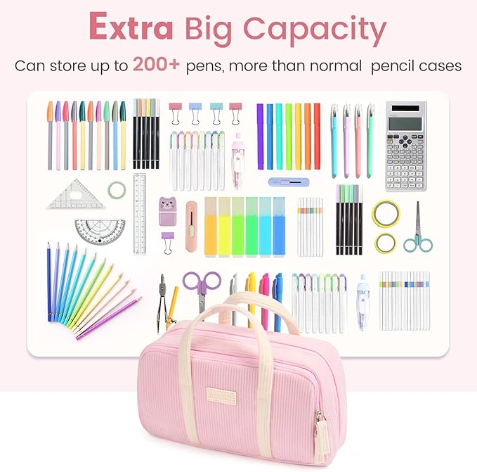 Sooez Large Pencil Case Pouch, Extra Big Pencil Bag with 5 Compartments, Pen Case Wide Opening, Soft Corduroy Pen Bag Organizer with Zipper, Cute Aesthetic School Supplies for Teen Girls, Purple