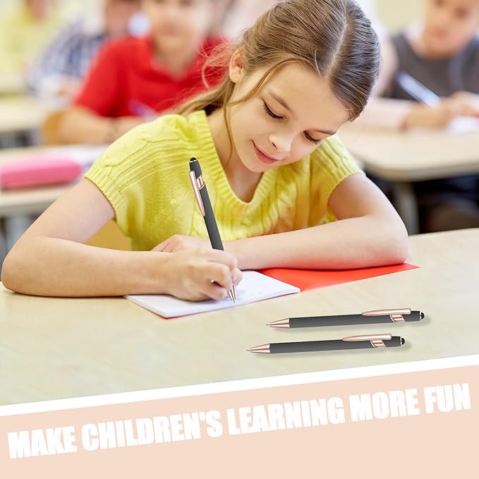 8 Pcs Blue Ink Ballpoint Pen with Stylus Tip 2 in 1 Stylus Ballpoint Pen Metal Pens Stylus Pen for Touch Screens School Office Coworkers (Gray Rose Gold)