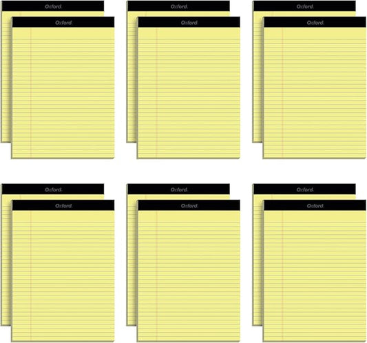 Oxford 8.5 x 11 Legal Pads, 12 Pack, Wide Ruled, Yellow Paper, 50 Sheets Per Writing Pad, Made in the USA (74020)