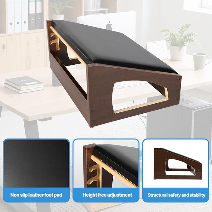 Ergonomic Foot Rest, 4 Adjustable Height Foot Stool,Footrest Under Desk， Soft Cushions, Foot Rest Office,Improving Posture, Promoting Blood Circulation（Espresso）