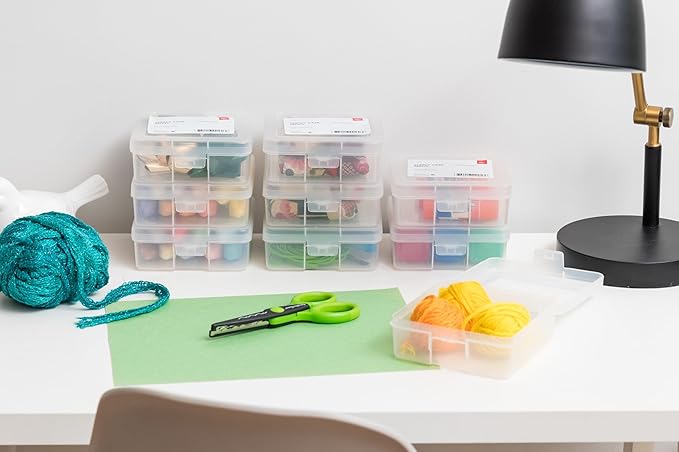 IRIS USA Pencil Case Boxes, 18-Pack, |Made in USA|, Plastic Bead Organizing Containers with Snap Lid for Arts, Crafts, Ephemera, Stickers, & Dance Cheer, Clear - Small