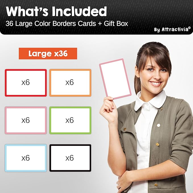 Dry Erase Magnetic Labels 5.6 x 3.7 in, Color Borders, Large Dry Erase Magnets, 36-Pack, Erasable Write-On All-Purpose Labels, for Office, Kanban Boards, Education, Home, Whiteboard