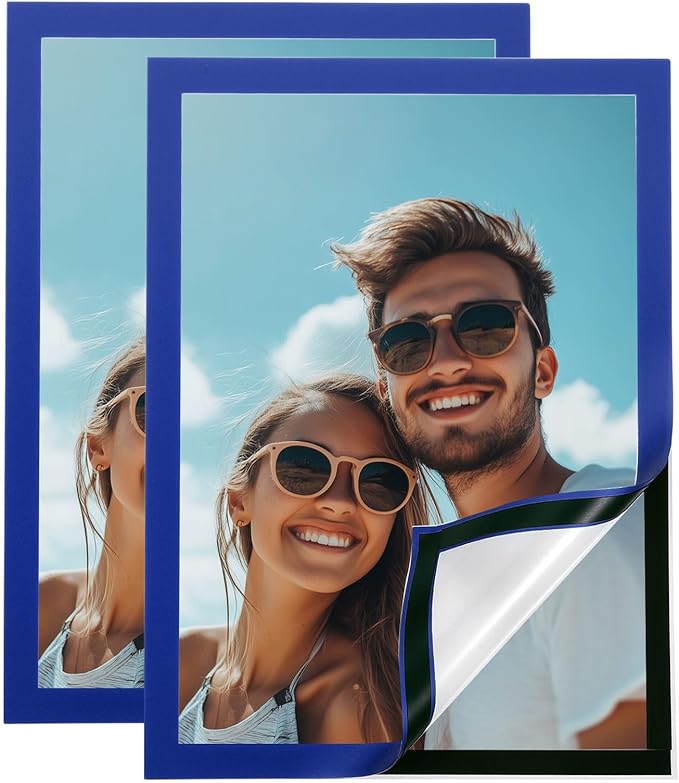 uxcell 2 Pcs Magnetic Sign Holder, 8.3" x 11.7" Self-Adhesive Magnetic Wall Signs Holder Magnetic Picture Frame Document Holder for Home Office Wall Window Displays, Dark Blue