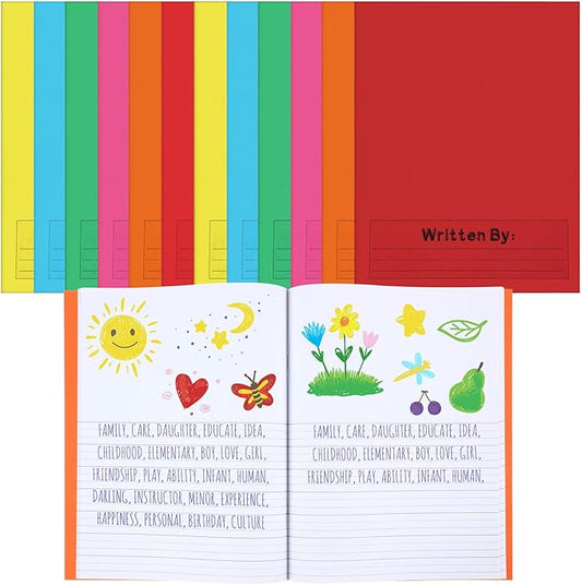 Henoyso 12 Pcs Primary Composition Notebook K-2 9 3/4 x 7 1/2 Inch Primary Journal, Back to School Supplies, Bulk Blank Writing Book for Kid to Write Draw Journal 60 Page Notebooks (Colorful)
