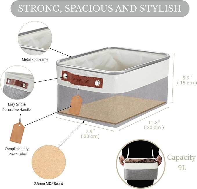 DECOMOMO Small Storage Basket, Closet Storage Bins, Baskets for Organizing Shelves (Grey & White, Small - 6 Pack)