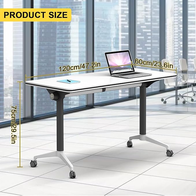 Conference Room Table with Flip-Top Design for Dynamic Meetings, Business Table Computer Desk with Heavy-Duty Frame,Foldable Seminar Meeting Tables for Home Office (4, E, 47.2IN)