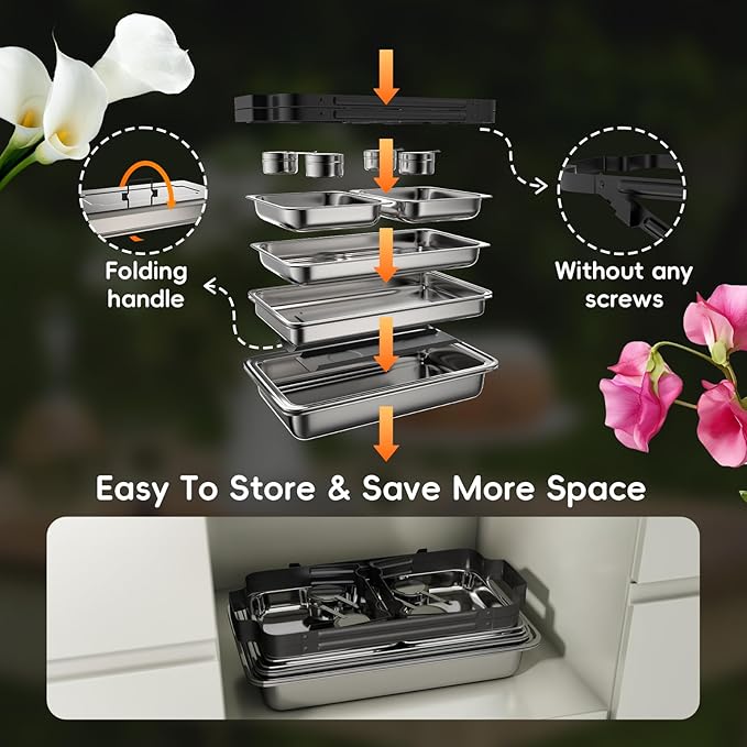 sifer 9Qt 2Pack Chafing Dishes for Buffet [Multi-Size Food Pans] | Chafing Dishes with Screwless Assembly & Stackable [Easy to Store] Design for Wedding/Home/Christmas Buffets, Black