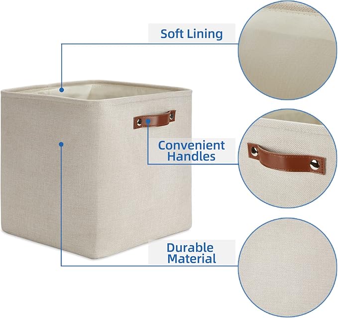 Temary Cube Storage Baskets 13 Inch Cube Storage Bins 4 Pack Baskets for Organizing Shelves Fabric Cloth Bins for Shelf, Home, Closet(Beige)