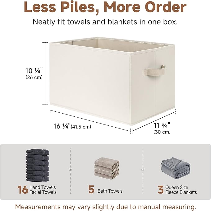 StorageWorks Storage Baskets for Shelves, Foldable Fabric Closet Storage Bins with Handles, Fabric Storage Bins Clothes Organizer, Beige, 3-Pack, Extra Large