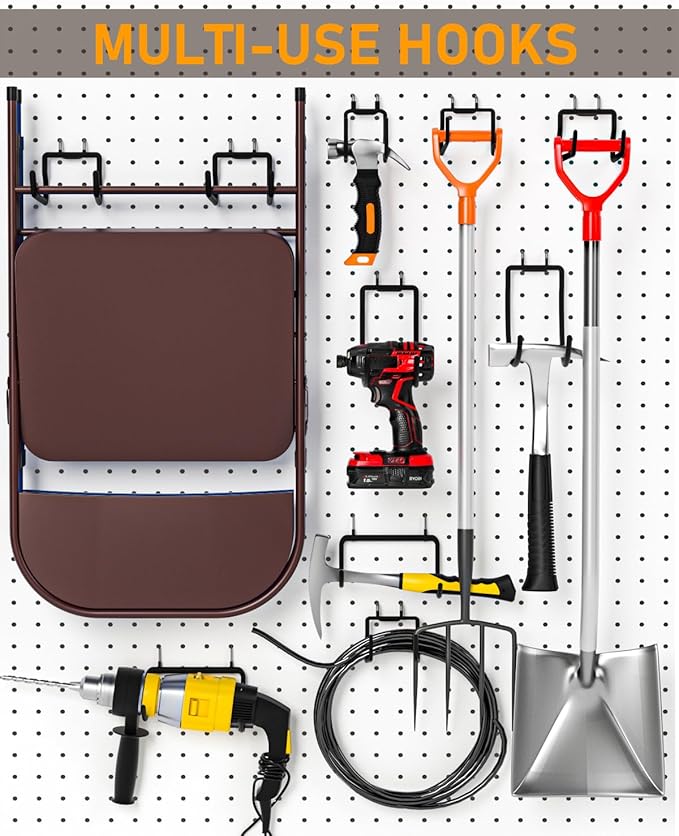 INCLY 24 Pack Heavy Duty Pegboard Hooks, 1/4" Pegboard Drill Holder Tool Utility Hooks, Peg Board Tool Hangers Accessories for Hanging Power Tools, Drill, Hammer, Workbench, Garage