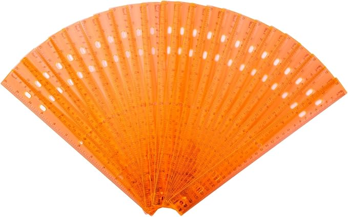 28 Pack Plastic Ruler 12 Inch Transparent Rulers - Metric Bulk for Kids School Office Classroom, Orange